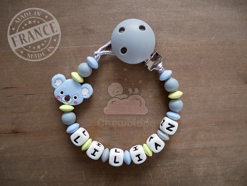 Attache tétine sucette koala en perles en silicone personnalisé avec le prénom de Bébé