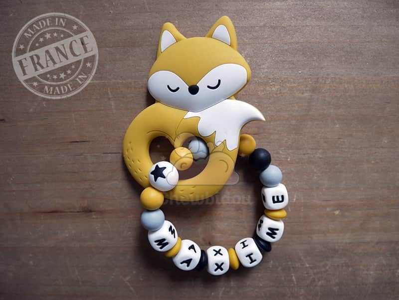 En Perles En Silicone Hochet De Dentition Renard Blanc Personnalise Avec Le Prenom De Bebe Bebe Et Puericulture Produits Handmade