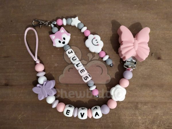 attache tétine silicone Eva + Porte clés perles Jules
